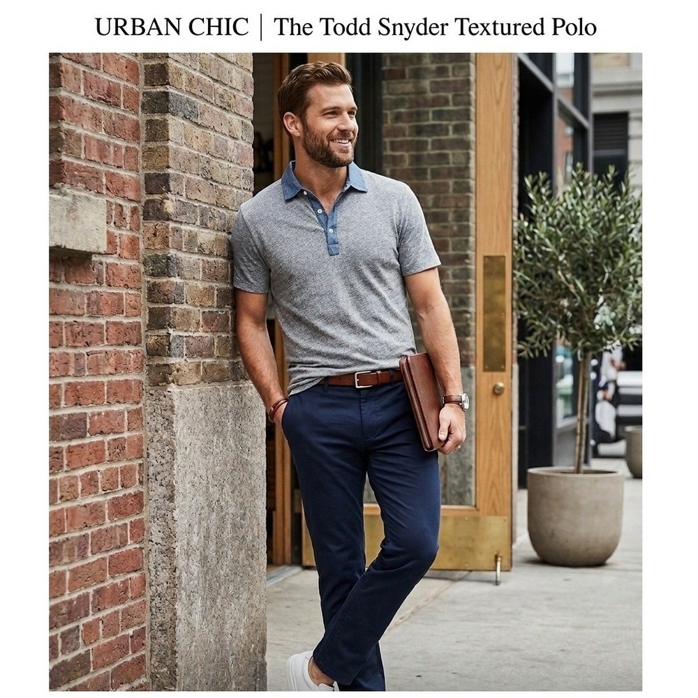 Todd Snyder Polo Shirt Mens Size M Gray Chambray Collar Short Sleeve Knit Top